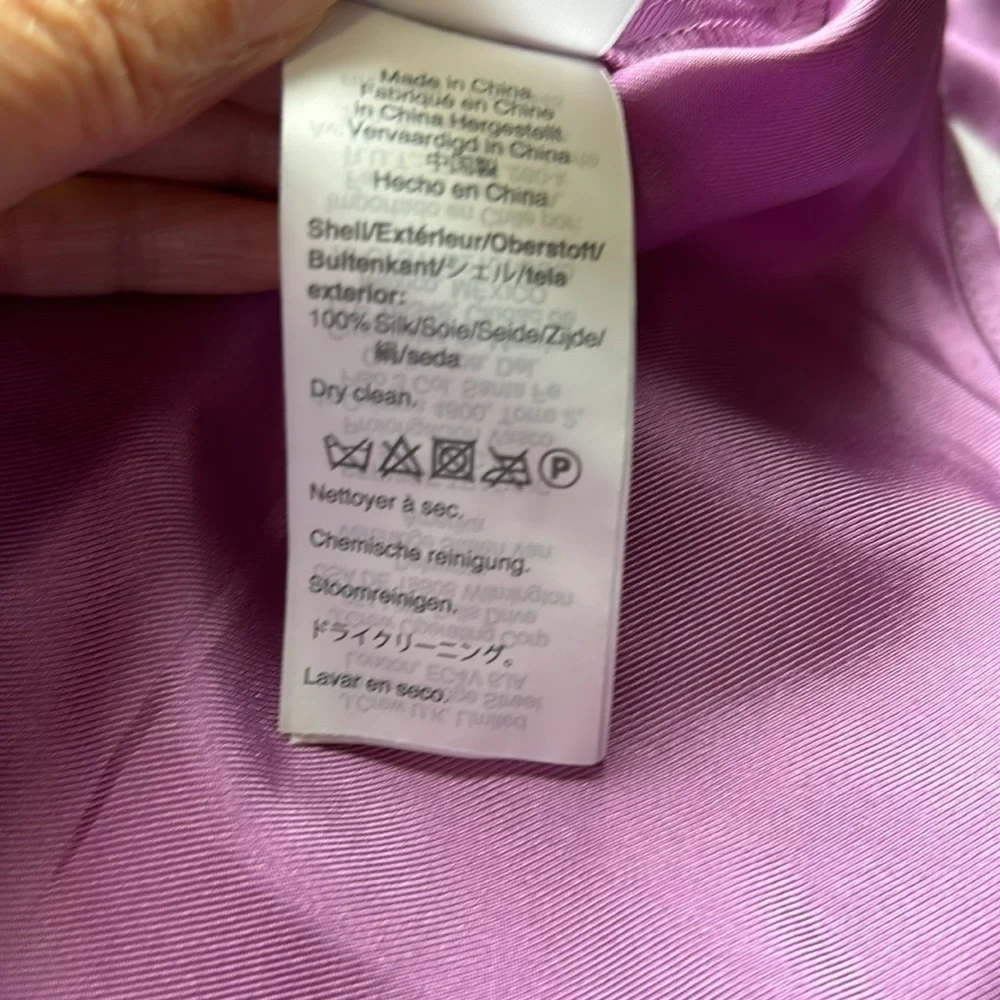J Crew Collection silk twill top with fixed bow Purple Navy Blue Bow Sz S NEW